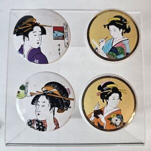 Vintage Japanese Geisha Art Magnets Set of 4 Round 2 Inch Decorative